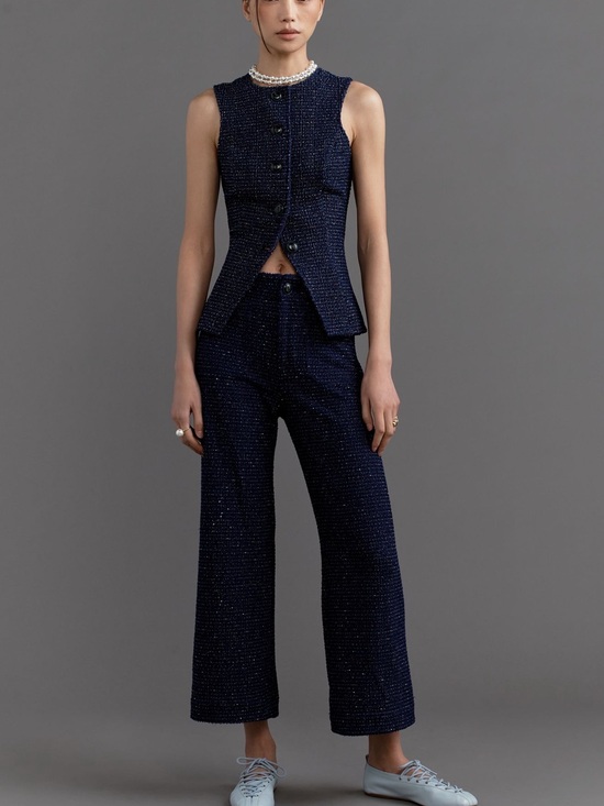 Anthropologie Pants - *Anthropologie Maeve The Colette Navy Tweed Cropped Wide-Leg Pants
